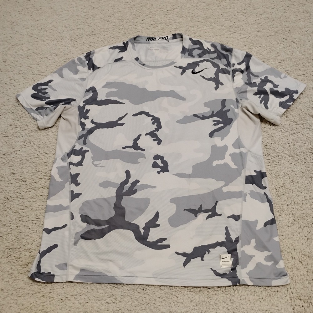 Nike Pro Compression Shirt Mens 2XL Gray Camouflage Fitted DRI-FIT Gym Running